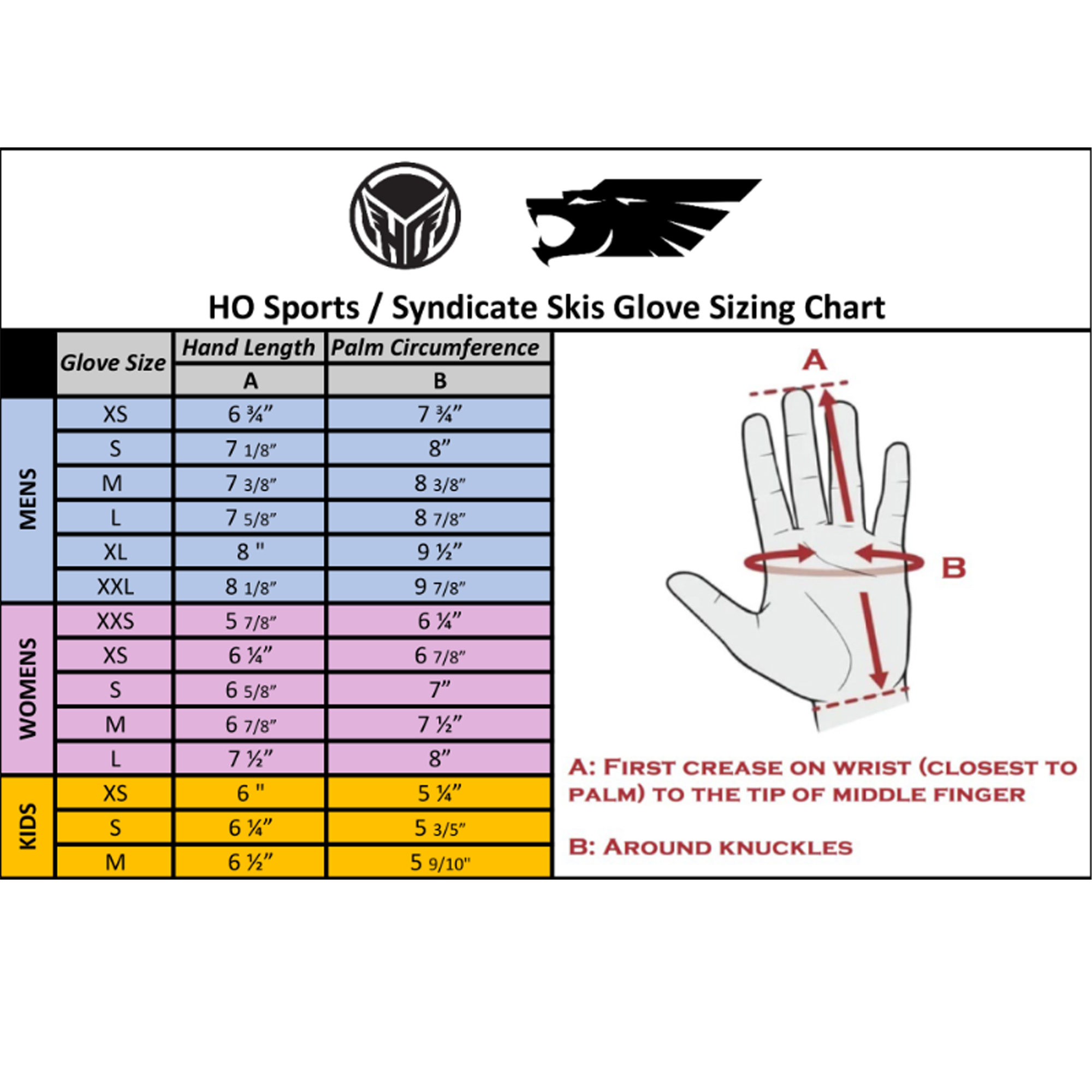 HO Sports Glove Chart (Image) 0 Size Chart